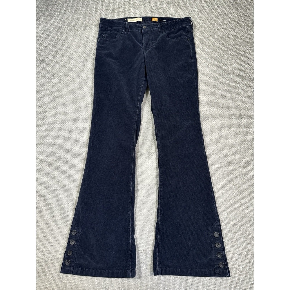 Pilcro Anthropologie Pants Womens 32 35x33 Blue Corduroy‎ Flare Button Hem Boho